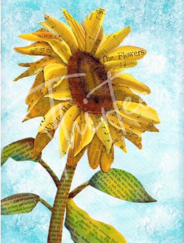 "Sunflower and Companion Worn Wood" SET Decoupage Paper